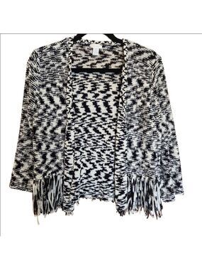 CHICO'S SANYA CROP CARDIGAN SWEATER WITH FRINGE SIZE 1 SIZE MEDIUM LIKE NEW!